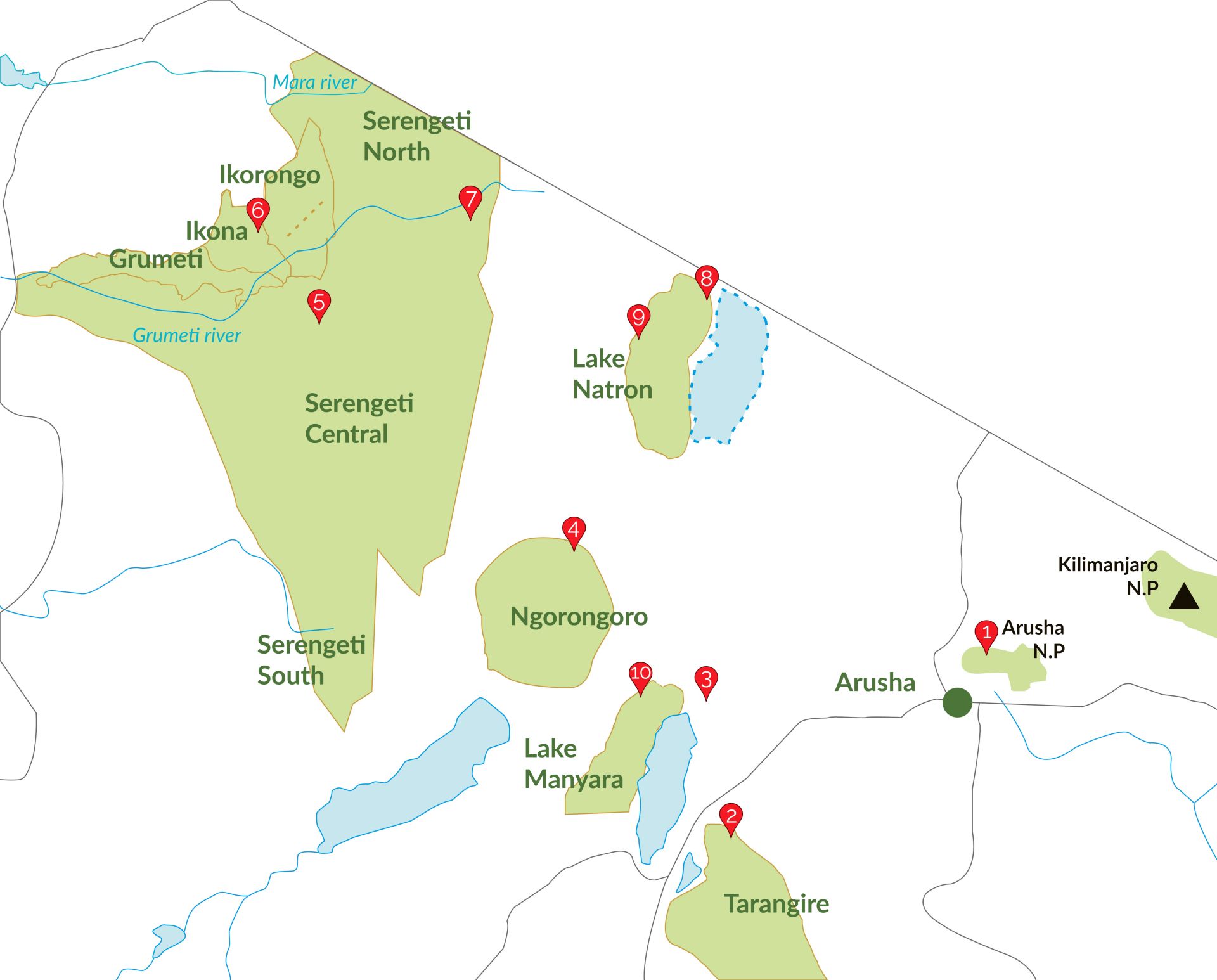 10 Tage Tansania Rundreise Landkarte