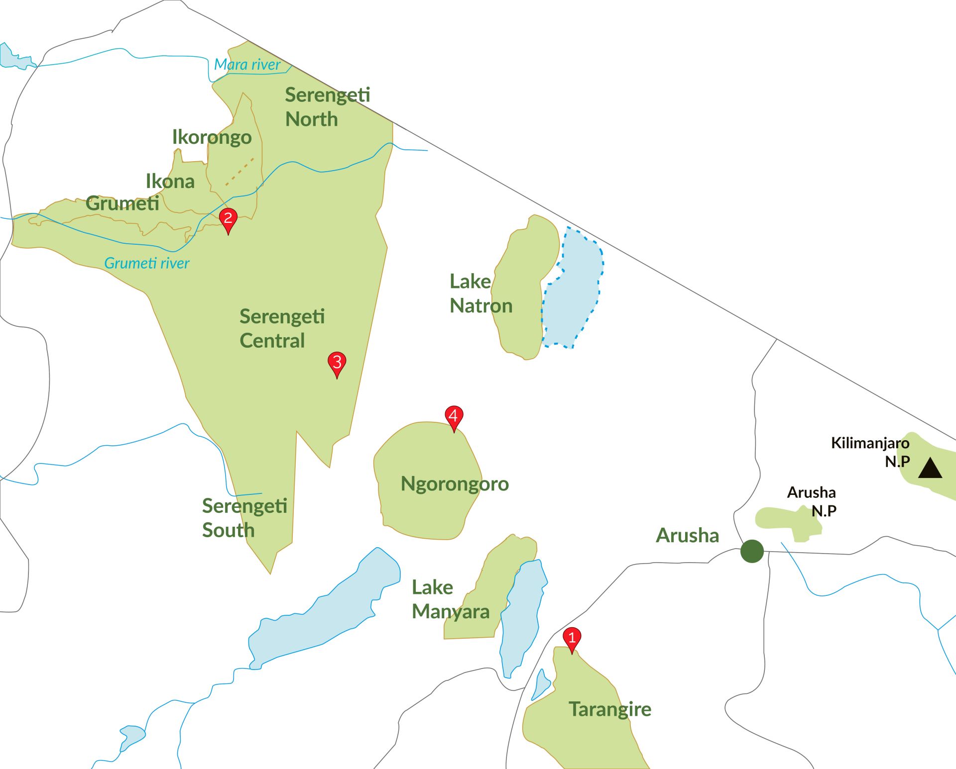 4 Tage Safari in Tansania Landkarte
