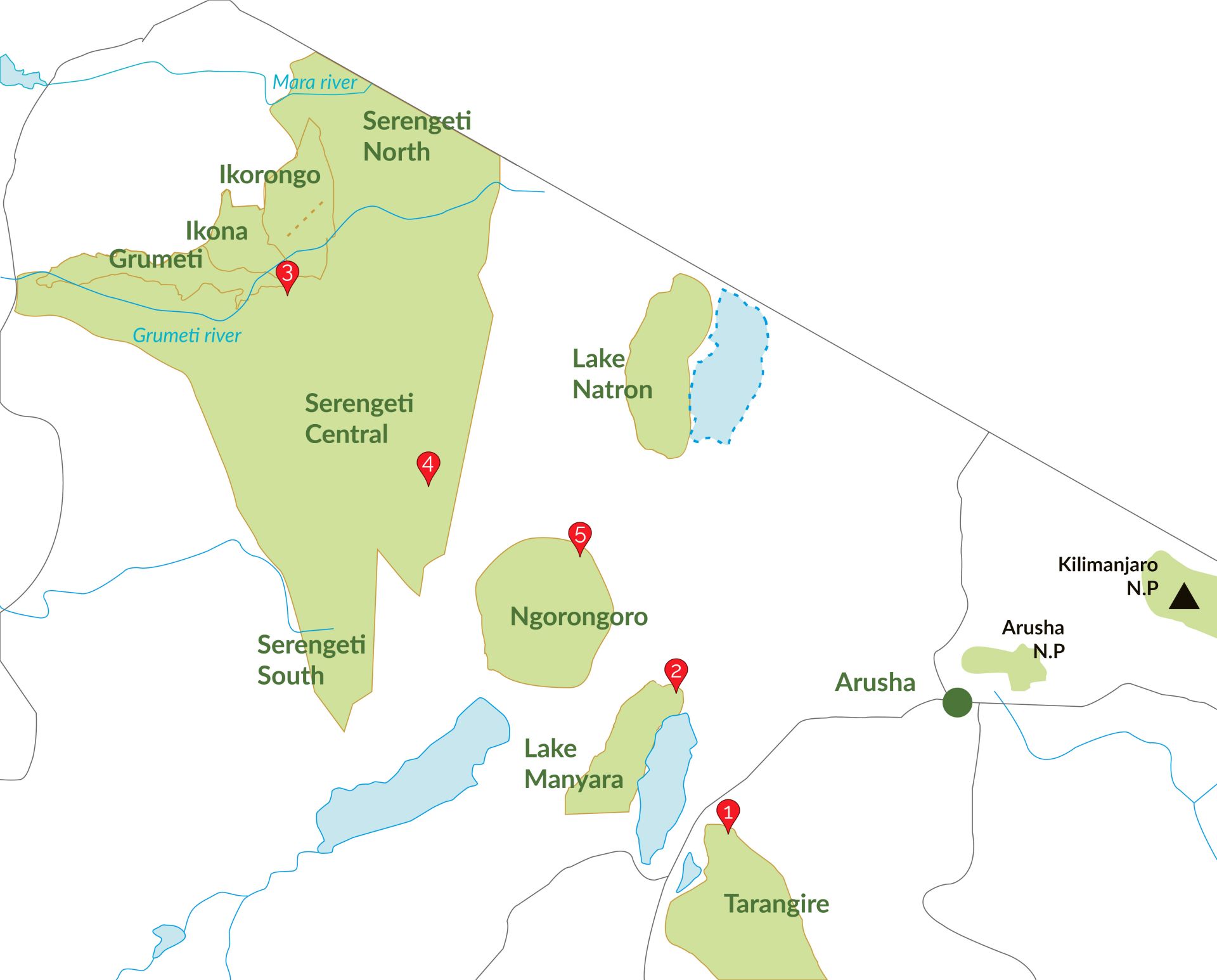5 Tage Safari in Tansania Landkarte