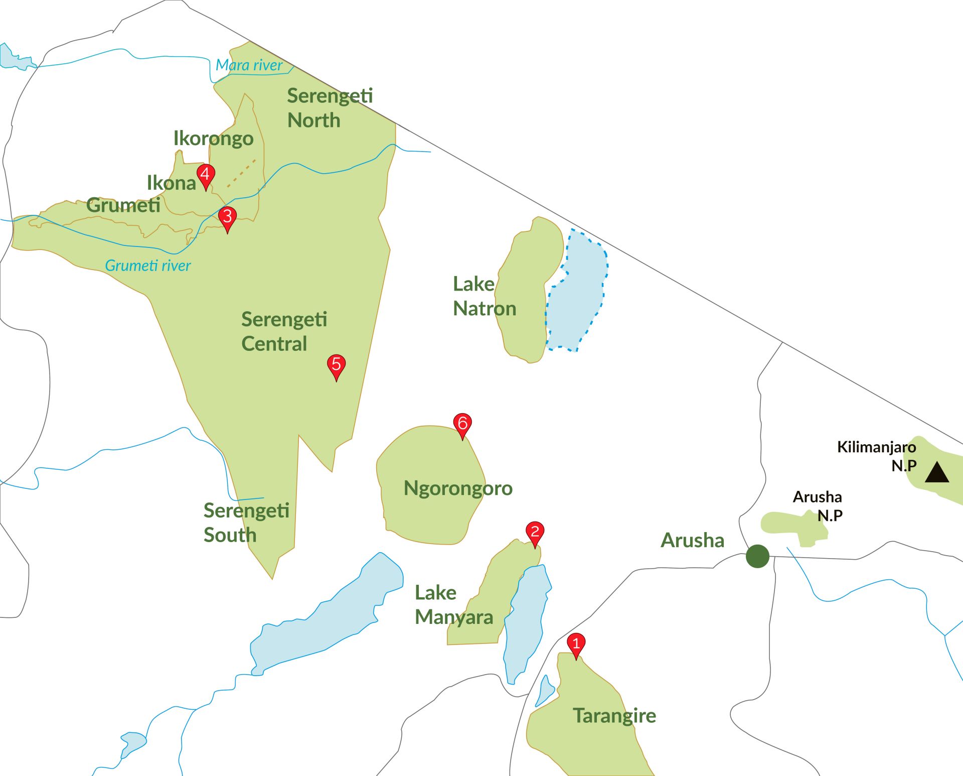 6 Tage Safari in Tansania Landkarte
