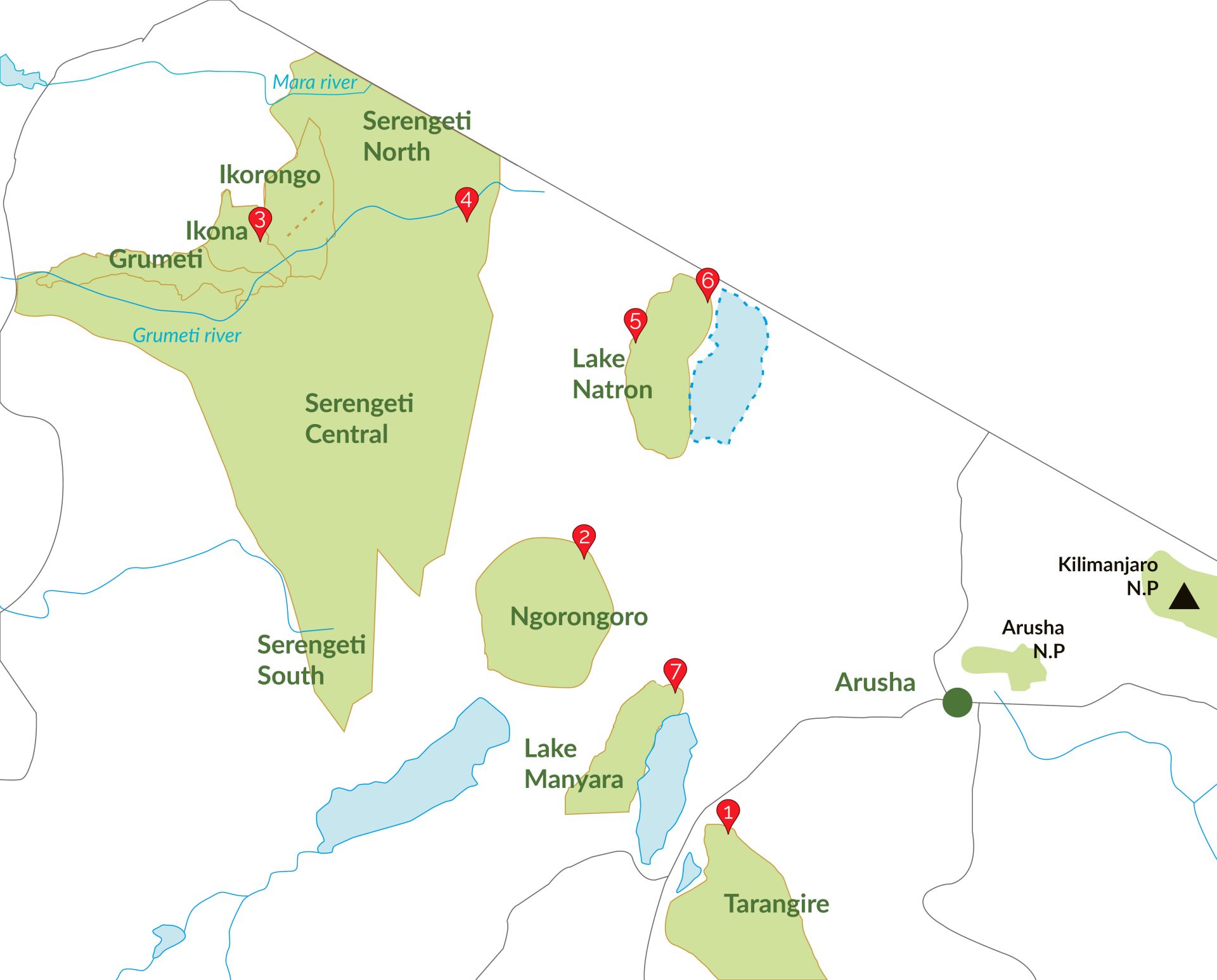 7 Tage Safari Tansania Landkarte